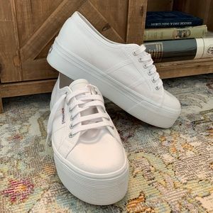 Superga 8M White Canvas Platform Sneaker